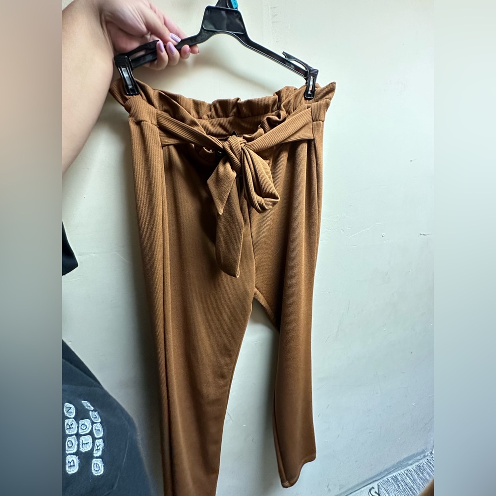 shein comfortable brown work pants with tie